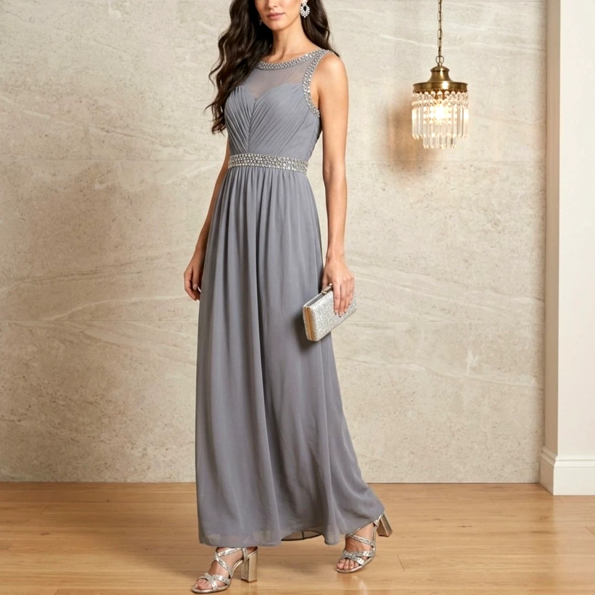 Dresses Sale Grey Evening Dress Uk Maya Bridesmaid V Neck Maxi Tulle Sequin  Dress, Grey/silver