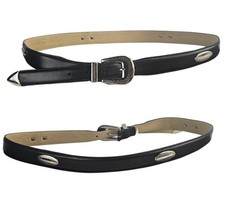 Black Leather Western Belt w/ Silver Silver Emblems Women's sz 36 NWT