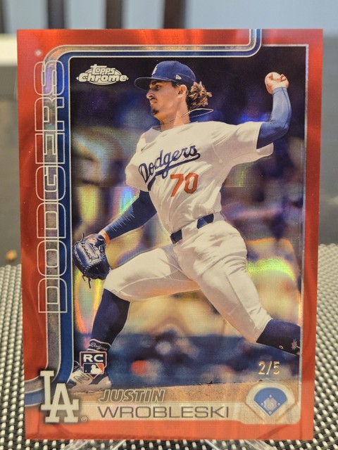 2025 Topps Chrome Justin Wrobleski #38 Red Lava Refractor RC 2/5 Dodgers Omega