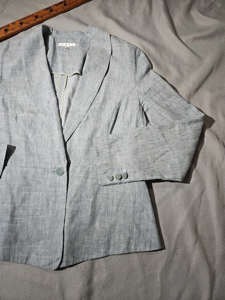 Chaqueta Cabi Mujer Talla 12 Azul Mezcla de Lino Blazer Abrigo Preppy Minimalista Lujo Foto 4 de 4