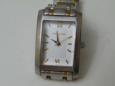 MICHAEL HILL All Stainless Steel Women's Tank Watch 9034 - Works but Stem Broken