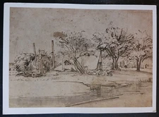 postcard art Rembrandt Landscape with Cottage Trees and Stream unposted