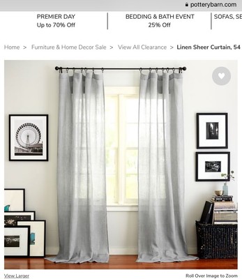Pottery Barn Total Of 6 Gray Sheer Linen Drapes Curtains Ebay