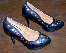 CHARLES ALBERT BLACK STUDDED HEELS - Sz 6 - 4.5" Heels - EUC - HOT