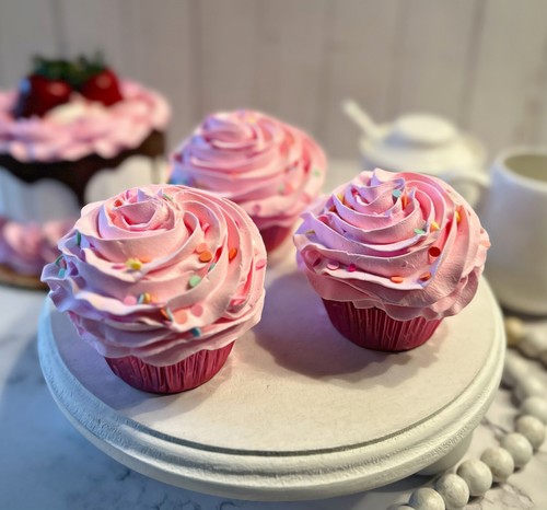 DEZICAKES Fake Cupcakes Artificial Food Pink Confetti Cupcakes Set of 3 - Picture 6 of 9