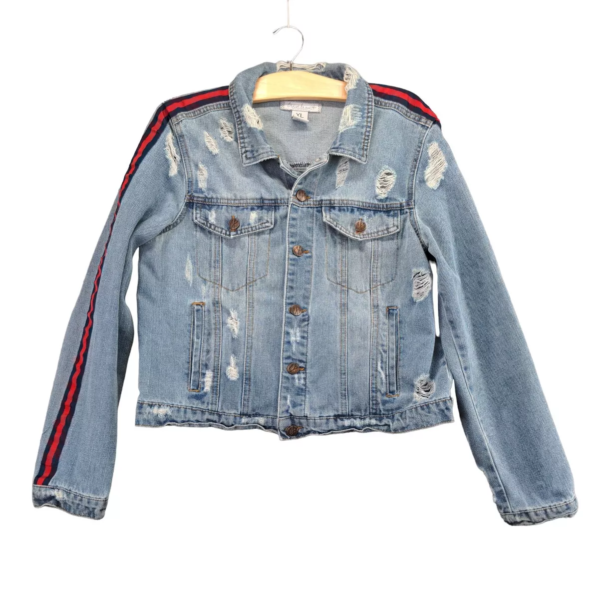 Jean jacket sale with red stripe