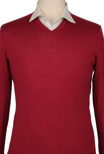 Kiton Red Wool V-Neck Sweater - (KT126222) - Picture 2 of 4