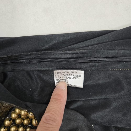 Vestido Simon Chang para mujer 10 seda sin mangas con cuentas línea A metálico dorado transparente - Imagen 12 de 12