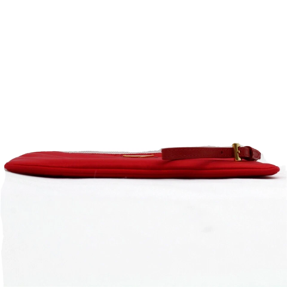 Auténtico Bolso Cartera Muñequera Cuero Nylon Rojo 1N1868 Usado Foto 4 de 4