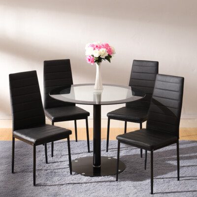 Modern Office Lounge Round Glass Dining Table 2/4 Padded Chair