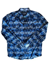 Moon Shine Spirit Pearl Snap Mens Blue Aztec Sawtooth Brad Paisley Western XL