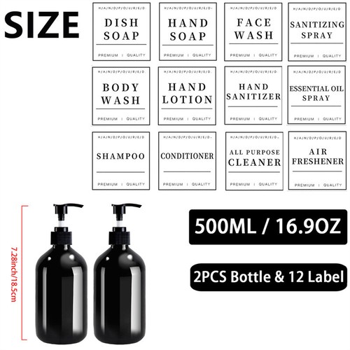2 Pcs 500ml Soap Dispenser Refillable Shampoo Shower Gel Pump Bottles with Label - Picture 18 of 22