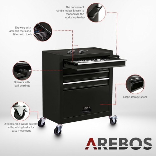 AREBOS Carro de Herramientas Carro de Taller con 4 Cajones inkl. Tools - Imagen 4 de 12