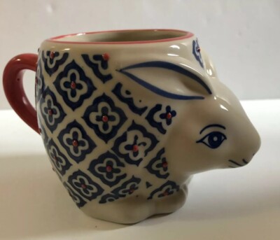 Anthropologie Yokohama Studio 3D  Embossed Bunny Rabbit Mug Cup Hand Painted