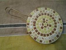 VINTAGE 1960's MID CENTURY MODERN Mosaic Tile TRIVET ~ HANDLED & FOOTED