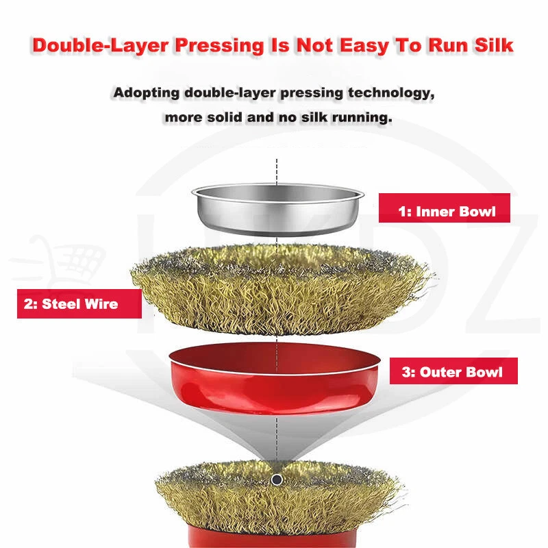 Rueda de cepillo de taza de alambre de acero de 4"100 mm para amoladora angular cepillo de rueda de limpieza de latón Foto 3 de 4