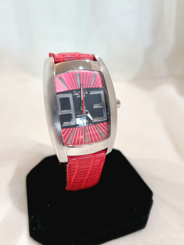 Activa Swiss Ladies Fashion Sport Watch Bold Rectangular Face Red Leather Band