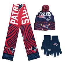 FOCO X Zubaz NFL New England Patriots 3 Pack Glove Scarf & Hat Winter Set