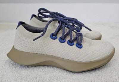 Allbirds Tree Dashers Women 7 Running  Sneakers Beige Blue Lace Up Knit EUC