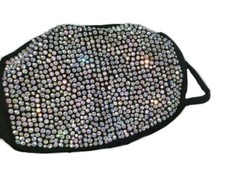 Adjustable Black Rhinestone AB Crystal Bling Face Mask with filter pocket
