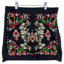 Lucky Blessed Women's Black Microfiber Floral Embroidered Mini Skirt