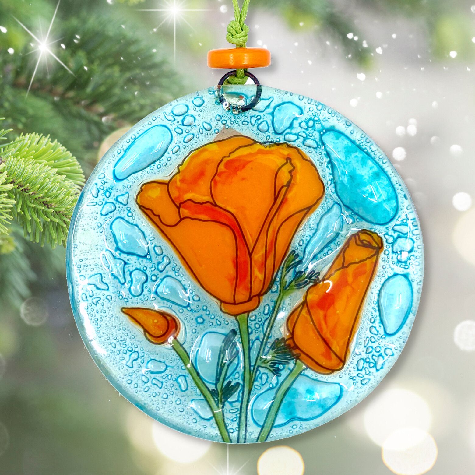 Poppy Flower Christmas Tree Ornament Art Glass Light Catcher eBay