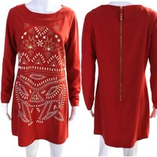 Alice By Temperley Red Beaded Long Sleeve Dress Size 6 Rhinestones Boho Western
