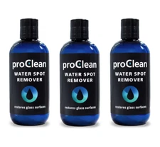 3 PCK - ProClean Water Stain Remover for Glass, Shower Door Cleaner & Car Window