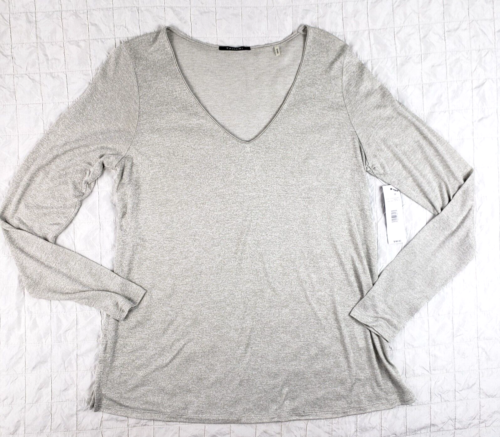 NWT TAHARI Sz MEDIUM Tacey Long Sleeve Knit Top Vneck Shirt Heather Concrete $88