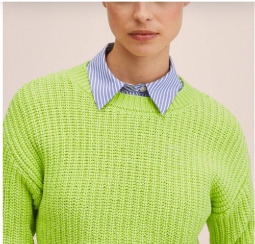 Divided By H&M Neongrün Rippstrick Rundhals Cropped Pullover Sweater Oberteil S - Bild 7 von 24