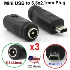 x3 DC Power Charger Adapter 5.5 x 2.1mm Female To Mini USB 5Pin Male Converter