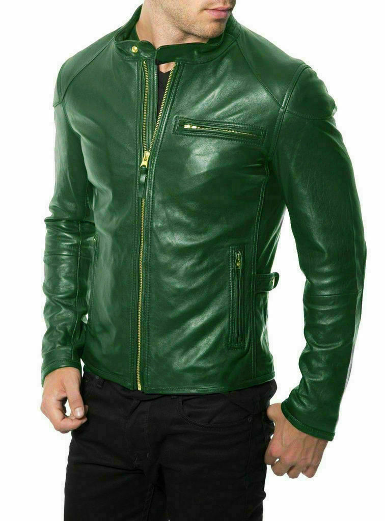 ALTRA Giacca cappotto uomo vera pelle di agnello look moderno elegante vestito biker verde