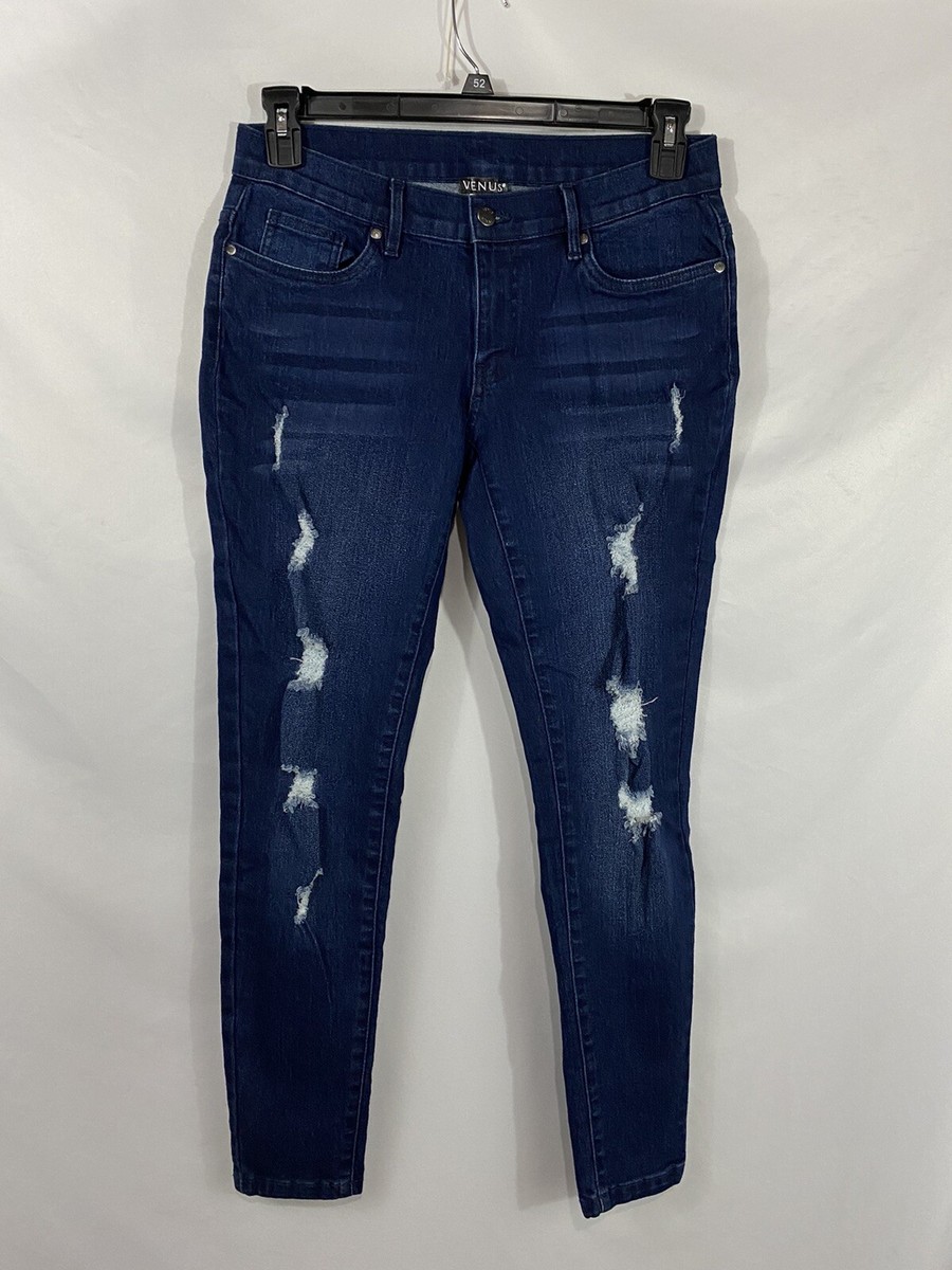 Venus Womens Size 8 Blue Distressed Low-Rise Stretch Skinny Denim Jeans |  eBay