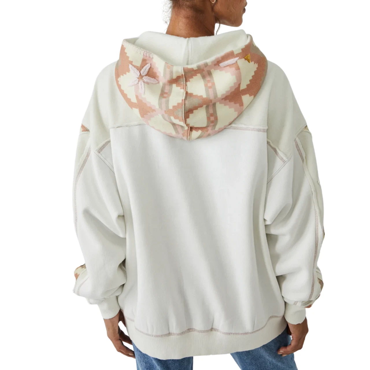 OFF WHITE Free People Nordic It’s a Vibe Felpa con Cappuccio Oversize Manica Lunga Avorio L