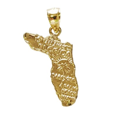 14k Gelbgold Florida State Map Anhänger/Charm, Made in USA 