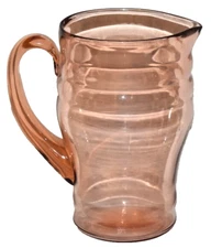 Vintage Pink Depression Glass Ribbed Pitcher With Applied Handle