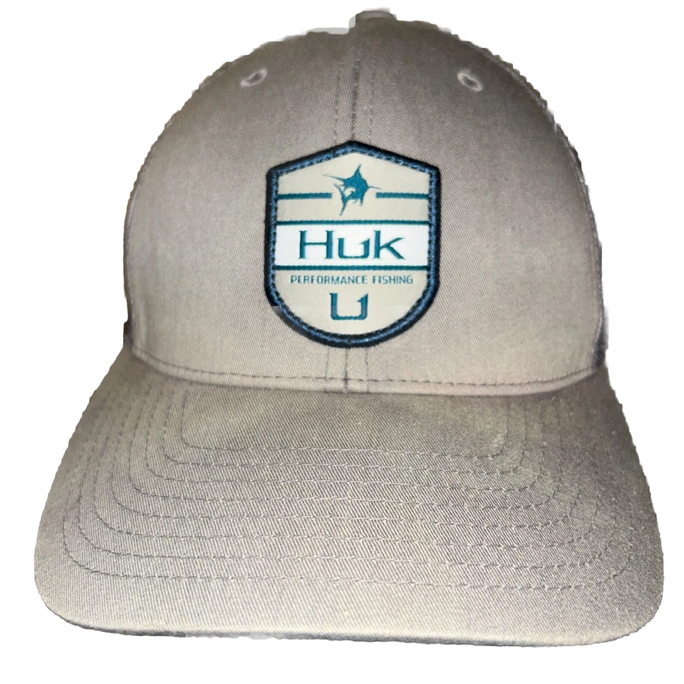 Sombrero de camionero de pesca HUK piel de tiburón gris rendimiento malla de béisbol ajustable Foto 3 de 4