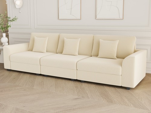 Ufurniture Modular Sofa Futon Couch Cushion Corduroy Lounge Armchair Beige - Picture 12 of 28