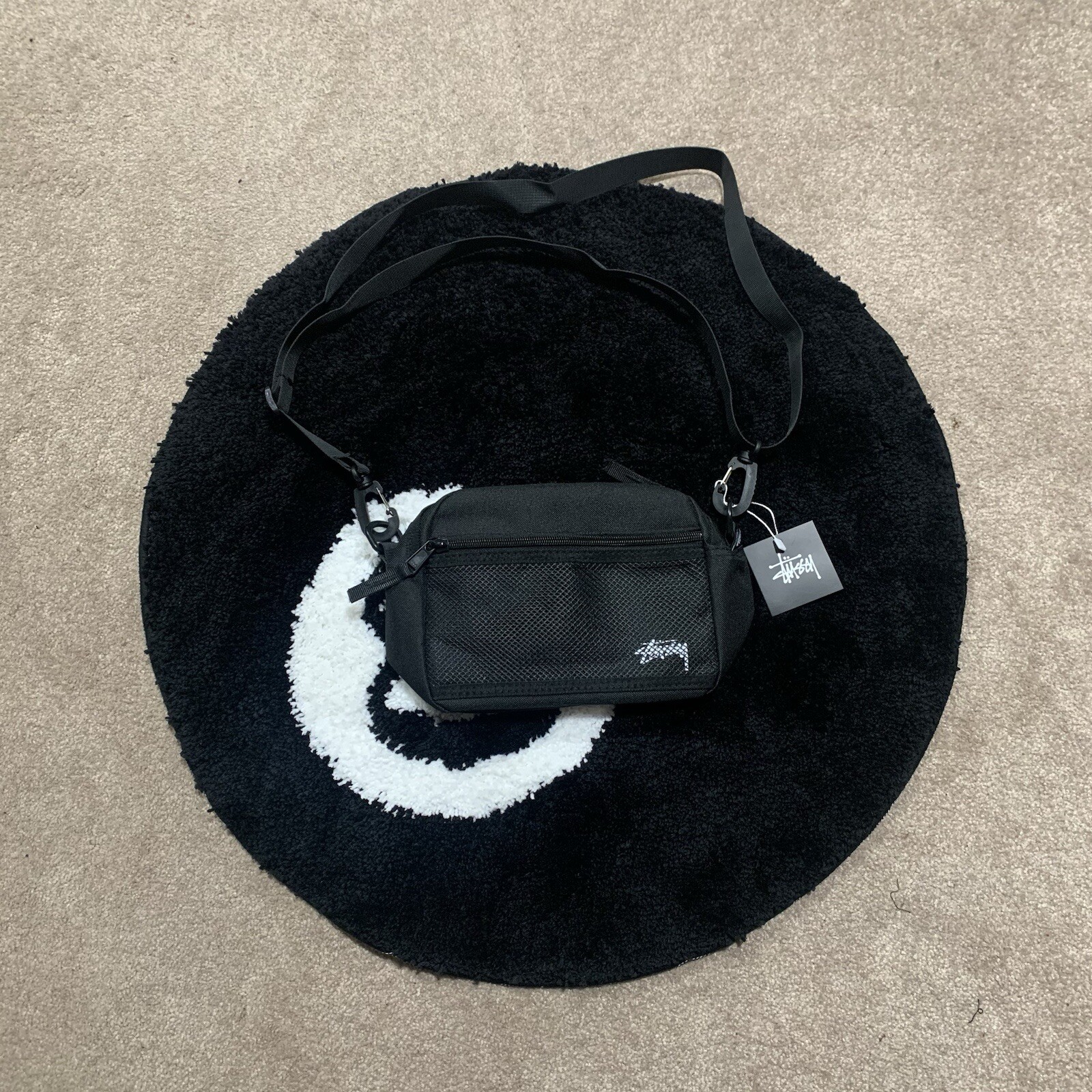 OLD STUSSY メッセンジャーバッグ キャンバス 総柄 ブラック stussy