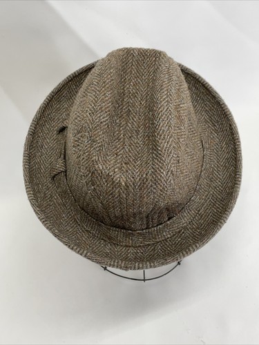 Vtg STETSON Equalizer Fedora Hat Trilby Men's Small Medium Tweed Wool Brown Gray - Picture 10 of 12