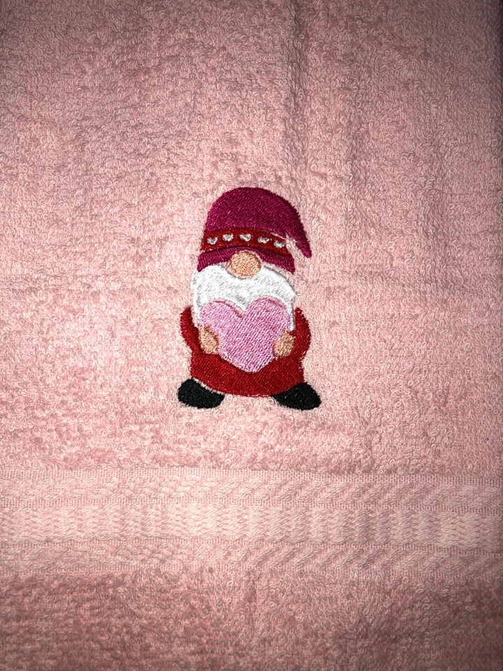 Toalla de mano de baño bordada ROSA gnomo día de San Valentín tema corazón HS1844 Foto 2 de 3
