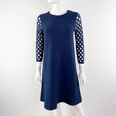 Karen Millen Navy Blue Sweater Dress Size S Long Sleeve Knee Length Casual 