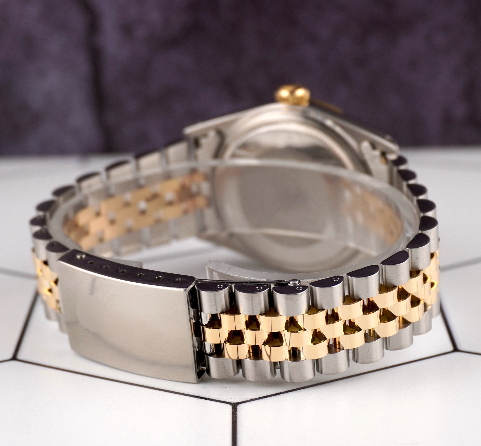 Rolex Datejust 36mm Oro Giallo Scanalata Rosa Palma Diamante Quadrante Orologio foto 5