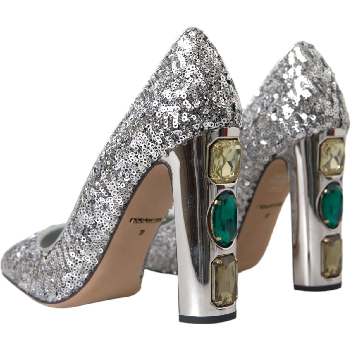 DOLCE GABBANA Shoes Silver Sequin Embellished Heels Pumps EU37