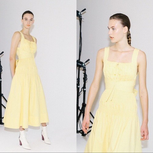 Vestido mediodi autorretrato amarillo brillante algodón popelín sin mangas talla US6 - Imagen 3 de 12