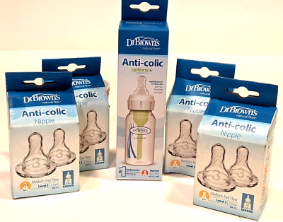 Dr. Brown's Options+ Anti-Colic Baby Bottle - 4oz & 4 Level 3 Flow Nipple Packs