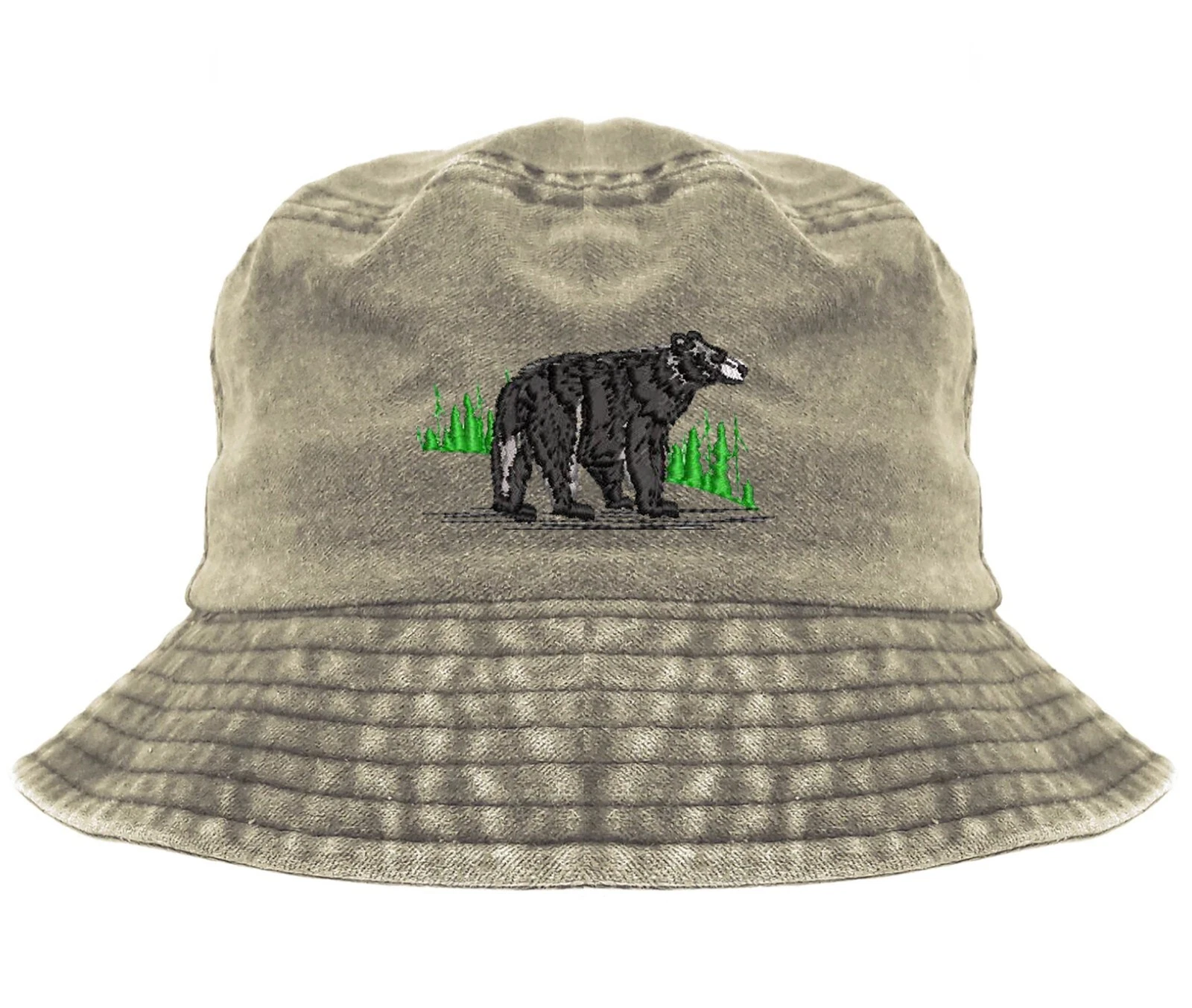 Wildlife Black grizzly bear embroidered bucket hat, pigment dyed camping hat