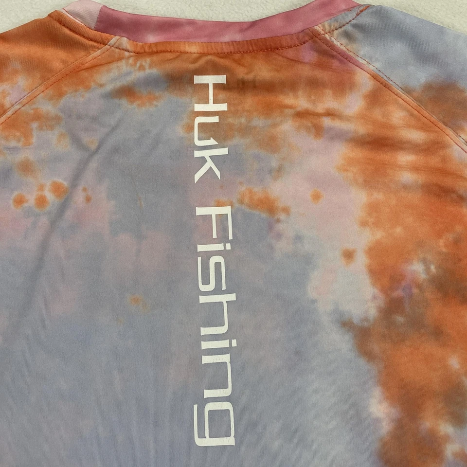 Camisa Huk Para Hombre Grande Tie Dye Naranja Púrpura Manga Larga Rendimiento de Pesca Foto 4 de 4