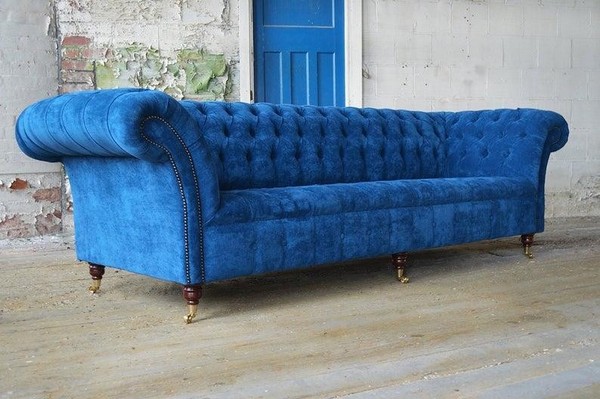 Blaue Chesterfield Couch Polster Textil 4 Sitzer Xxl Big Sofa Couchen Xxl Neu-image