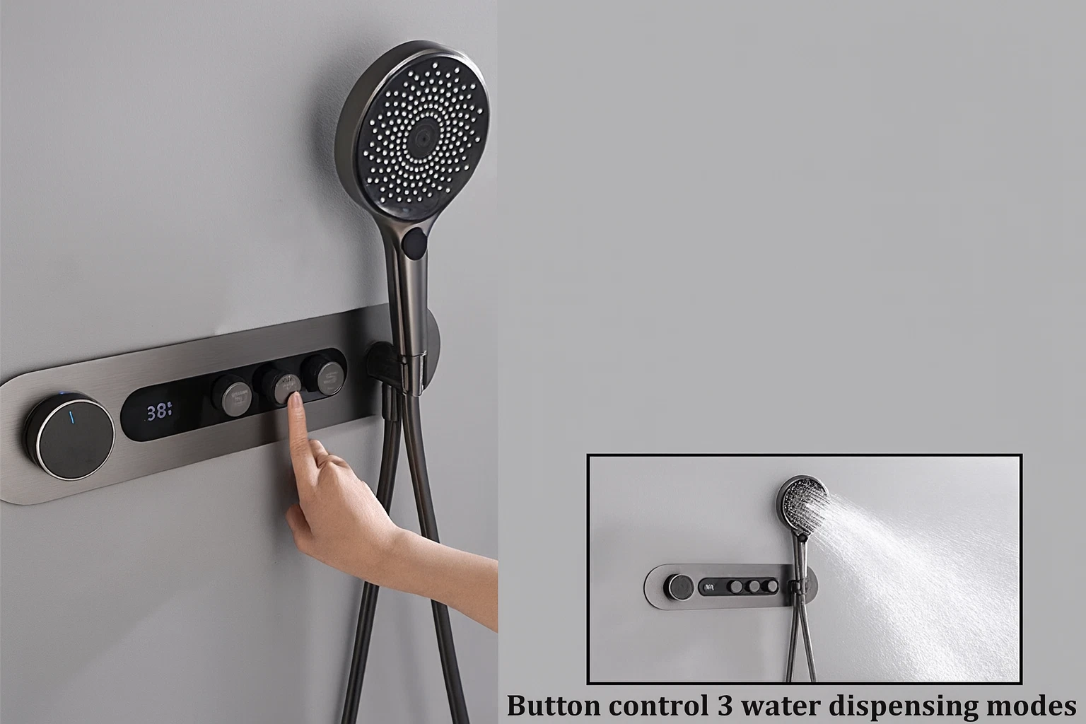 LNXGJJ Shower System Thermostatic Concealed LED Digital Rain Shower Gun Grey